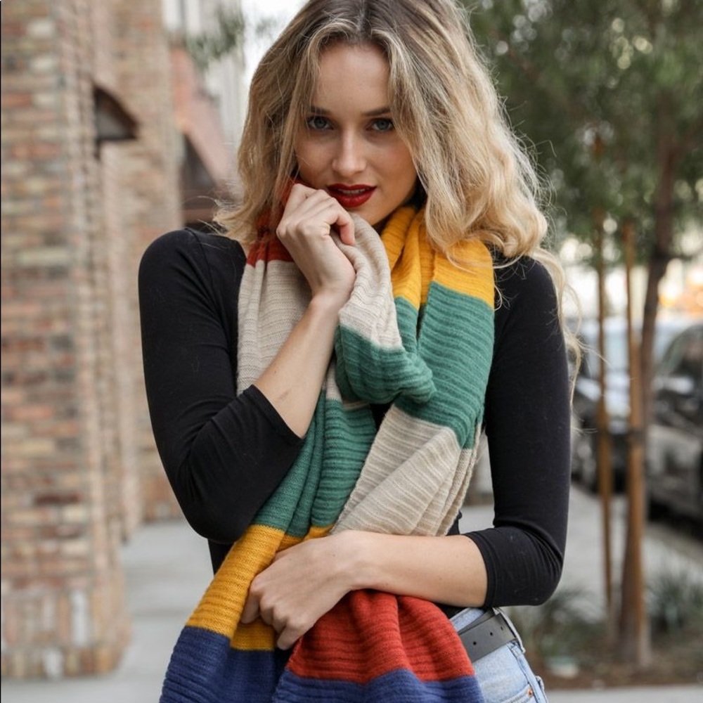 1 left! New Color Block Rib Knit Scarf - Picture 3 of 4